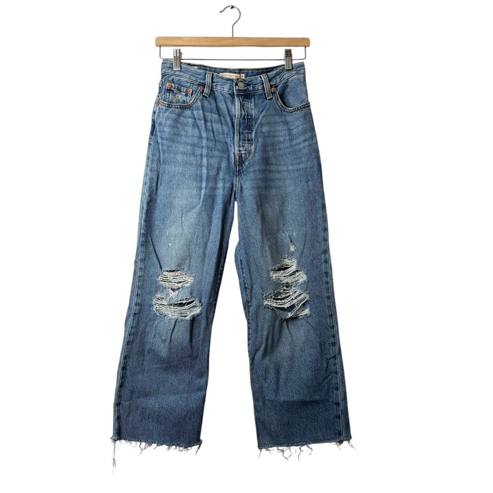 Levi's Premium Jeans Women Blue Distressed Big E Ribcage Straight Ankle 26X23.5"